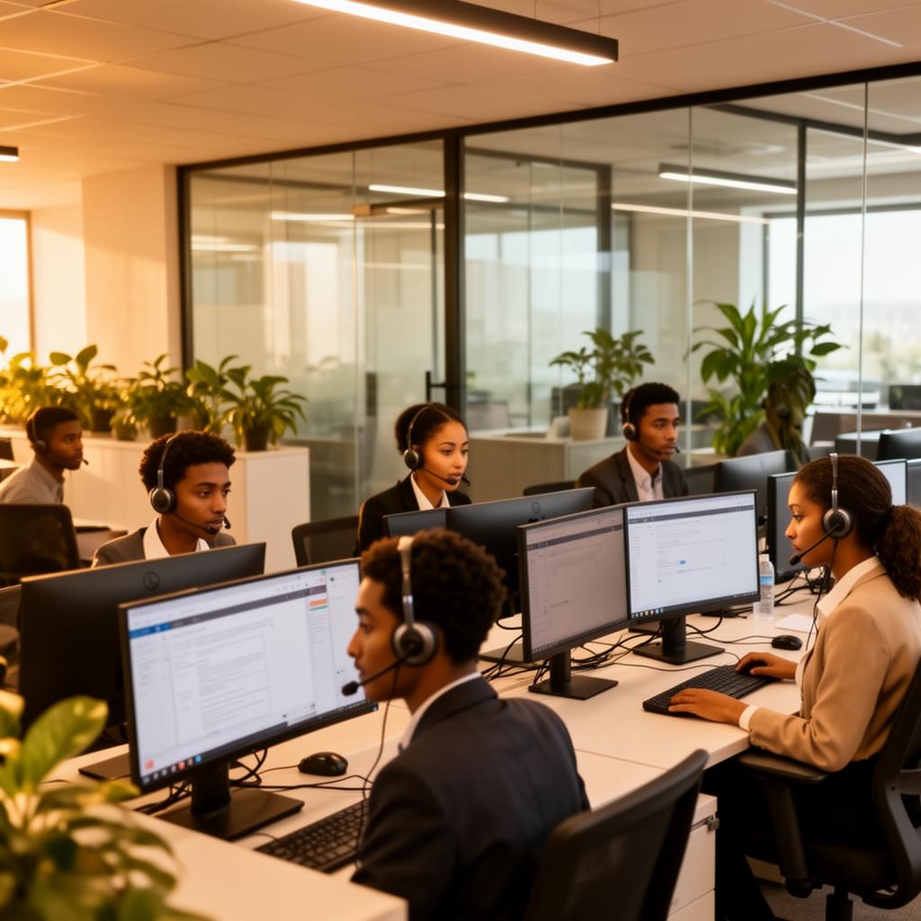 Apex BPO team working in our modern Addis Ababa call centre